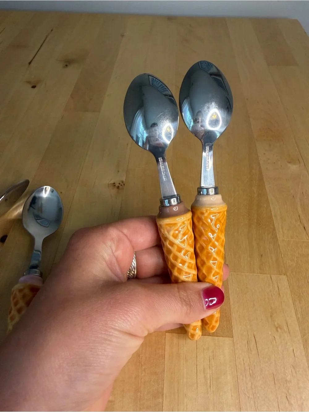 Ice Cream Cone Handle Dessert Spoons - Set of 4